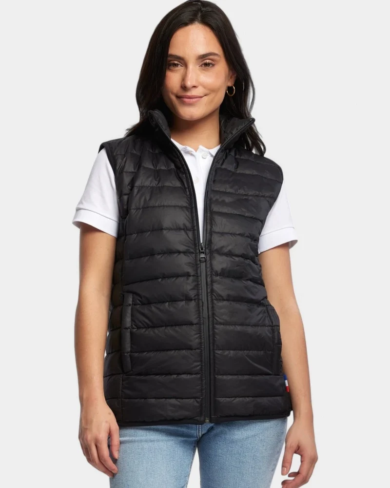 Mouwloze gewatteerde jas voor dames Made in France, te personaliseren