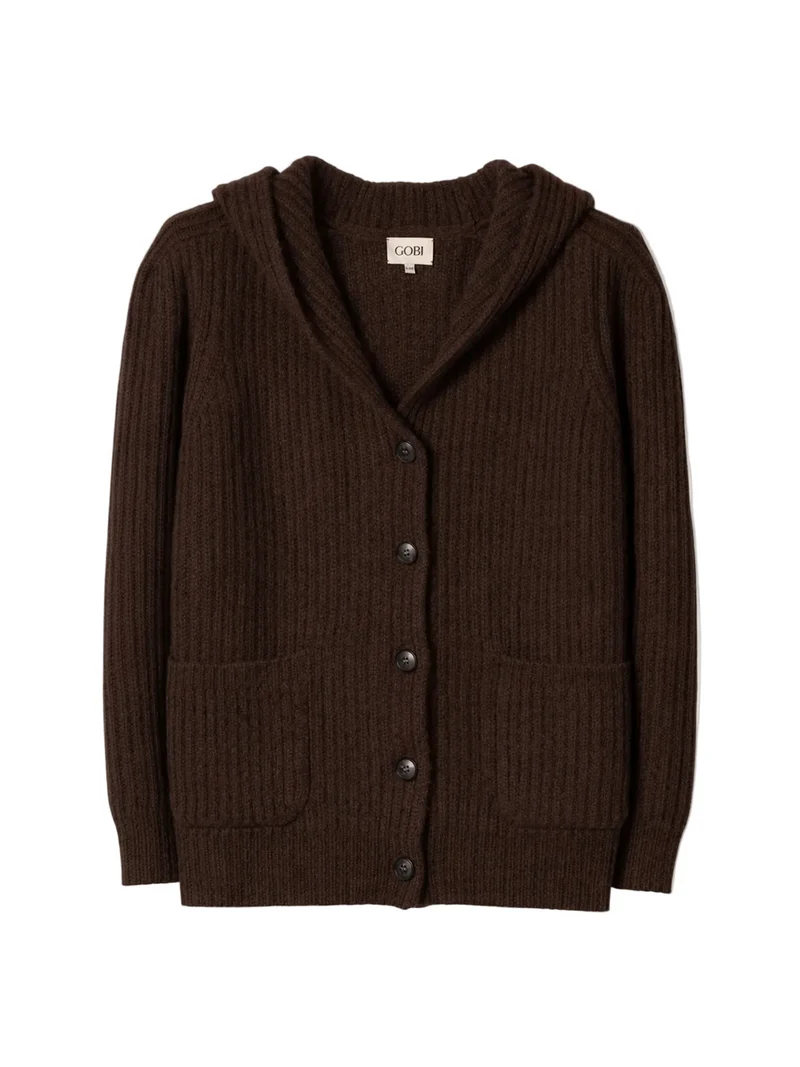 Wide-Shoulder Hooded Cashmere Cardigan