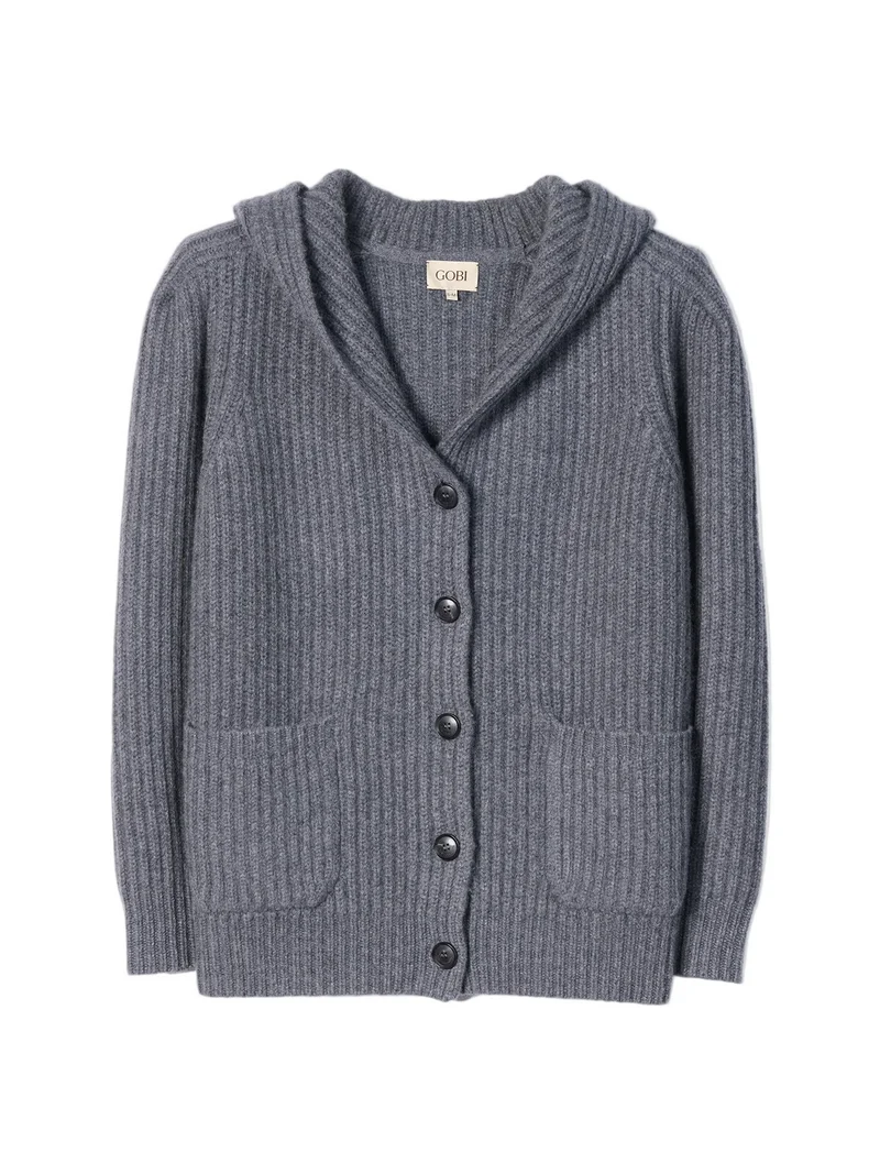 Wide-Shoulder Hooded Cashmere Cardigan