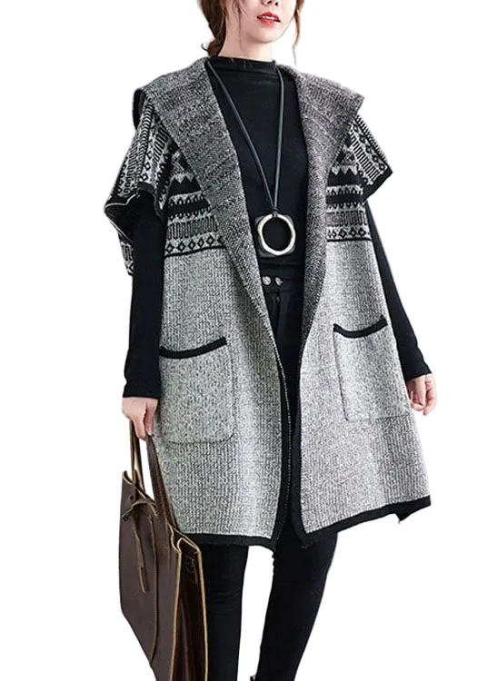 Dames Boho Vest met Korte Mouwen en Capuchon