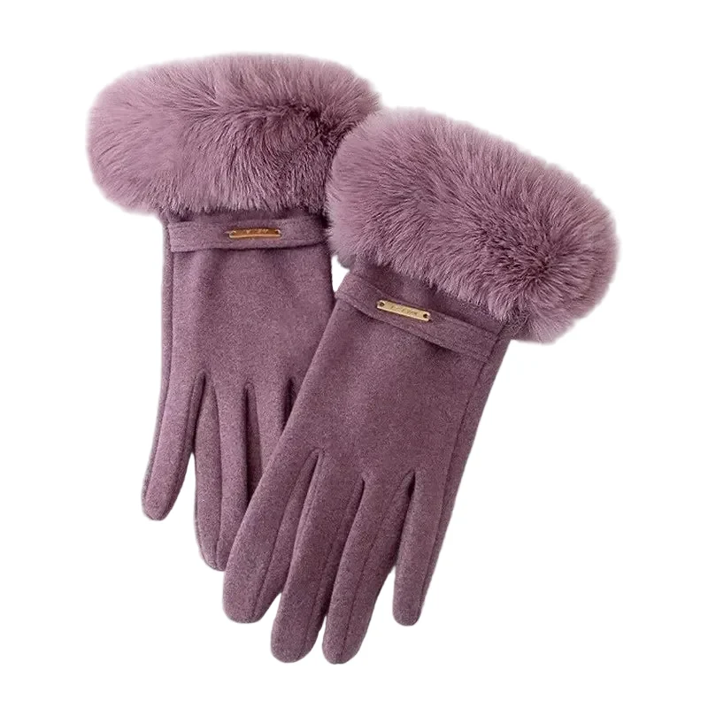 Dames Handschoenen Met Bontmanchetten en Metallic Accent