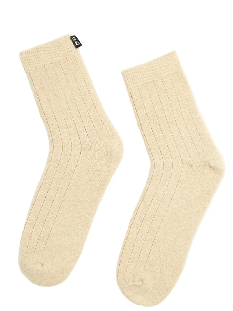 Natural Color Cashmere Unisex Trim Knit Bed Socks