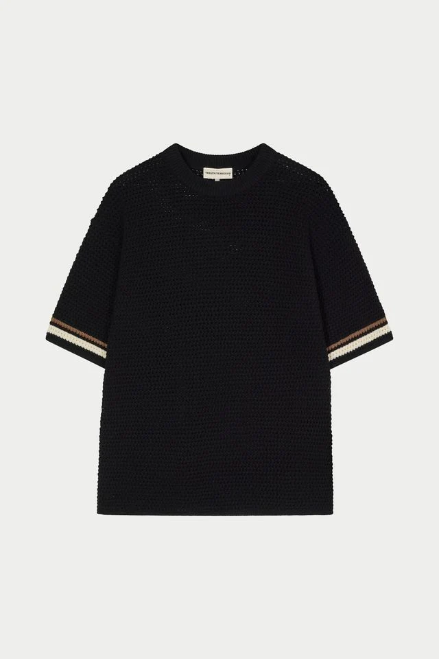 THE COUTURE CLUB T-SHIRT CROCHET KNITTED STRIPE T-SHIRT ZWART