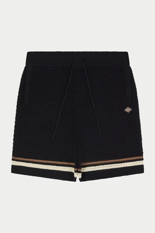 THE COUTURE CLUB SHORT CROCHET KNITTED STRIPE SHORT ZWART
