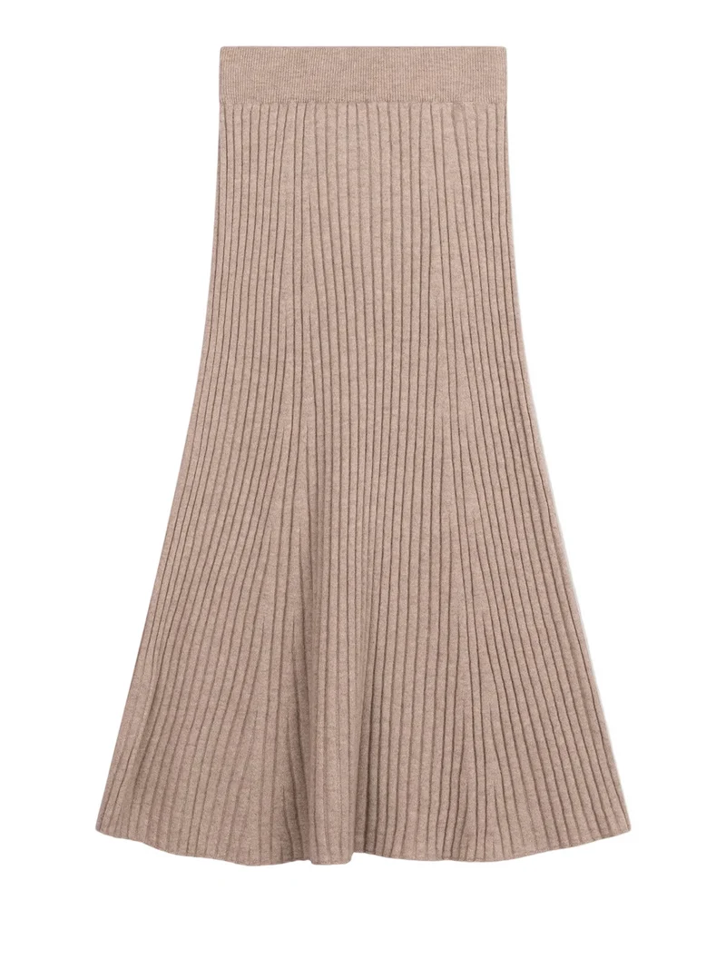 Natural Color Calf-Length Cashmere Skirt