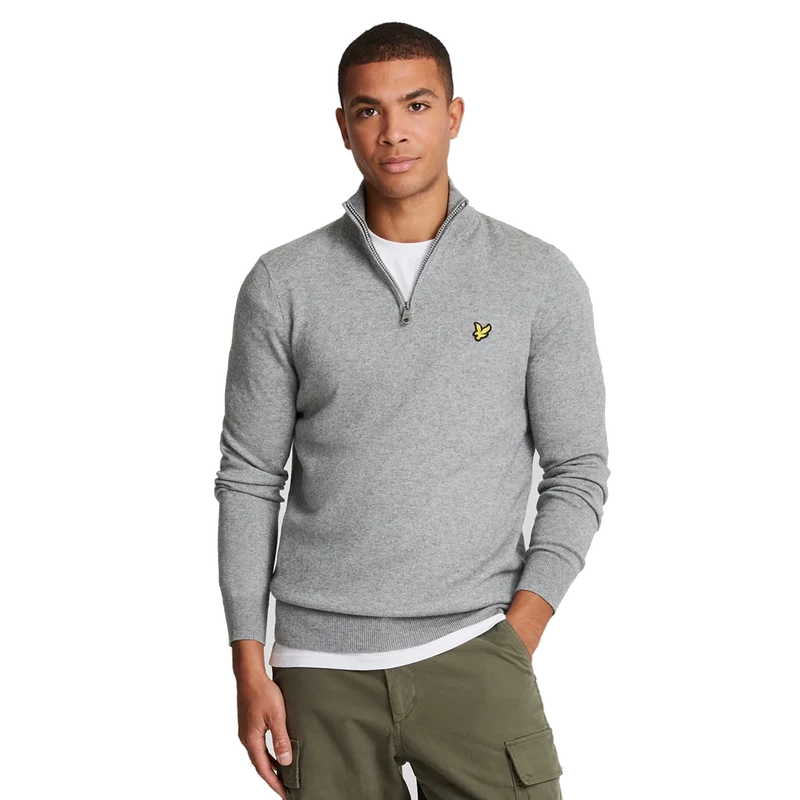 Cotton Merino Quarter Zip Jump T28 Mid Grey Marl