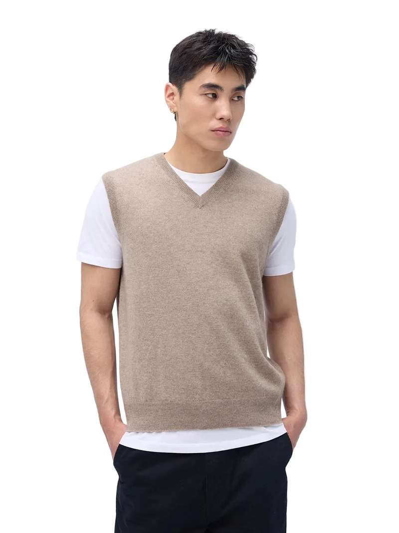 Essential Natural Color V-Neck Cashmere Vest
