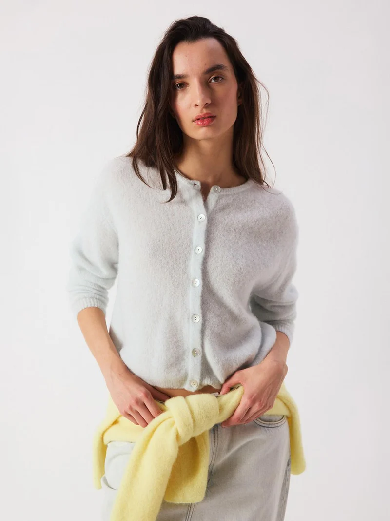 Lichtblauw gebreid vest vitow