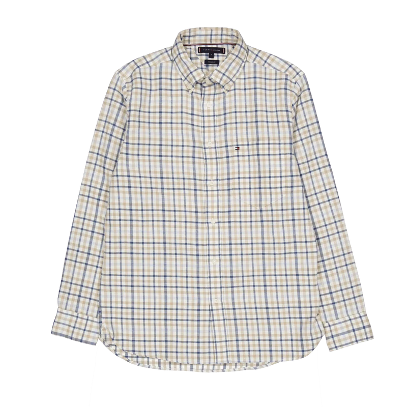 Brushed Linen Gingham Rf Shirt White