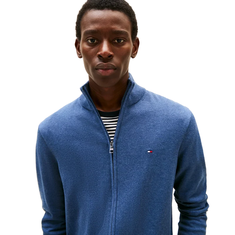 Essential Cotton Zip Mock Blue