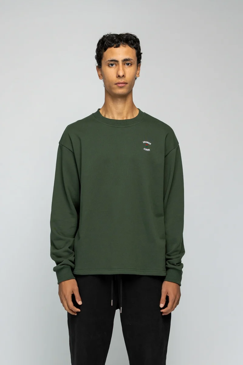 STRANGER SOCIETY SWEATER CREW LOGO LONGSLEEVE GROEN