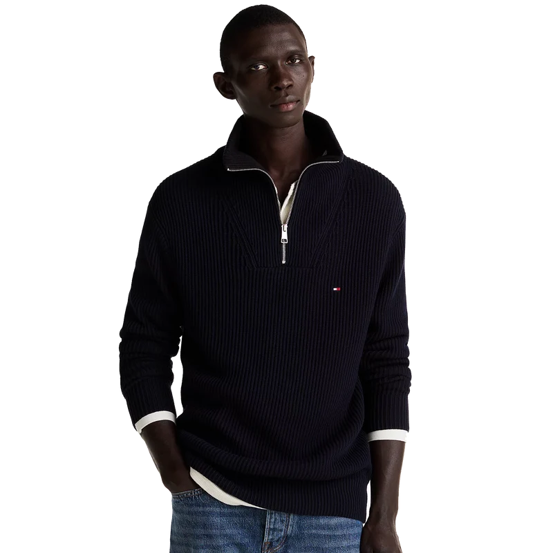 Chunky Cotton Rib Nautical Zp Blue