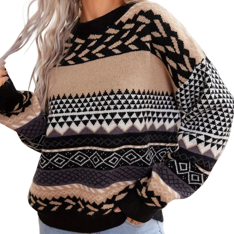 Dames Retro Trui met Contrasterend Design