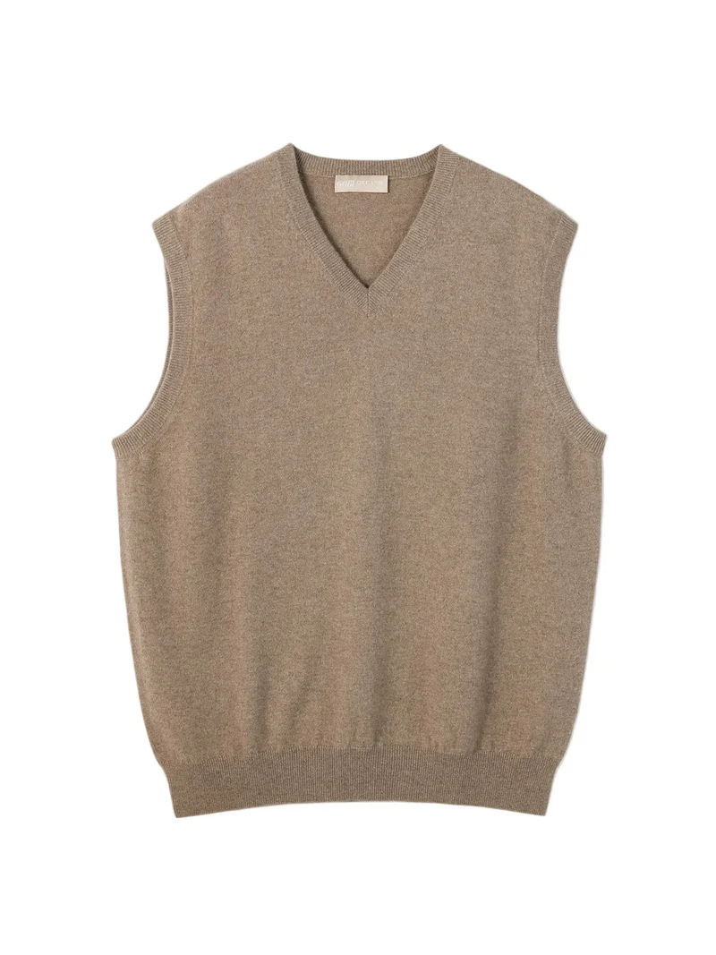 Essential Natural Color V-Neck Cashmere Vest