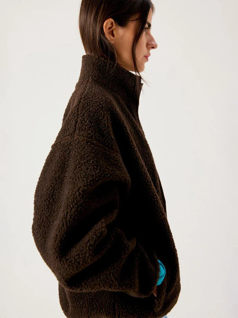 Donkerbruine teddy jacket hoktown
