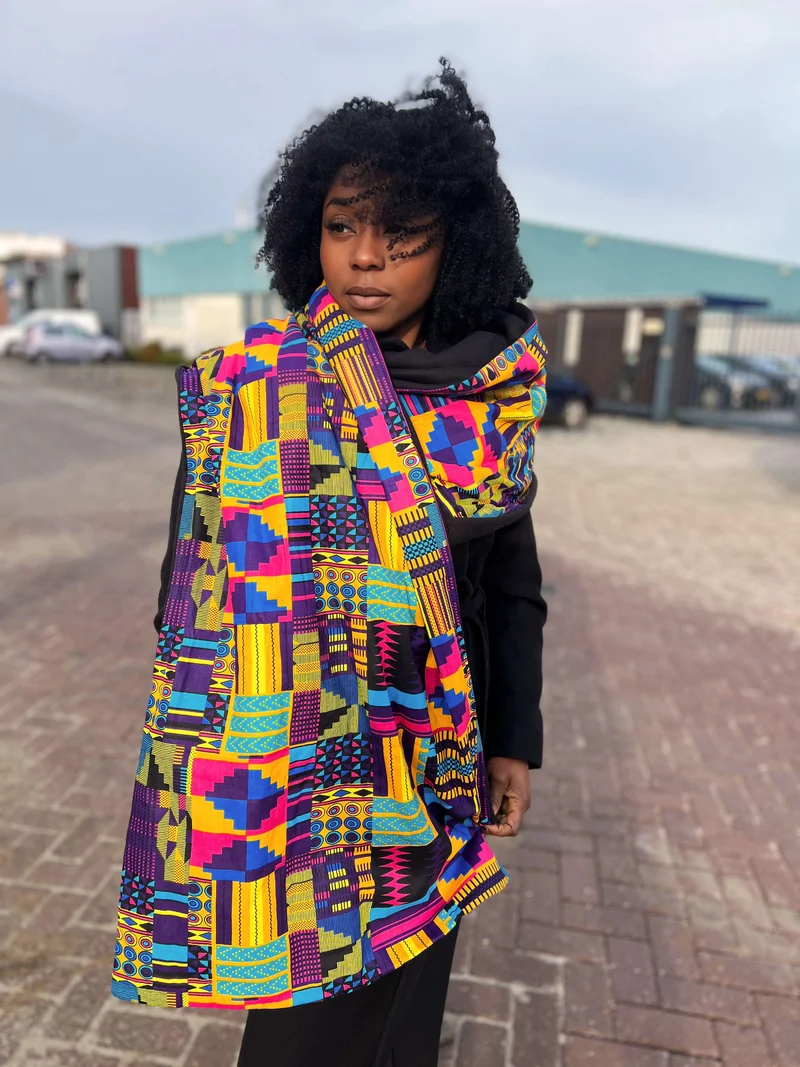 Warme Sjaal met Afrikaanse print Unisex - Multicolor kente paars