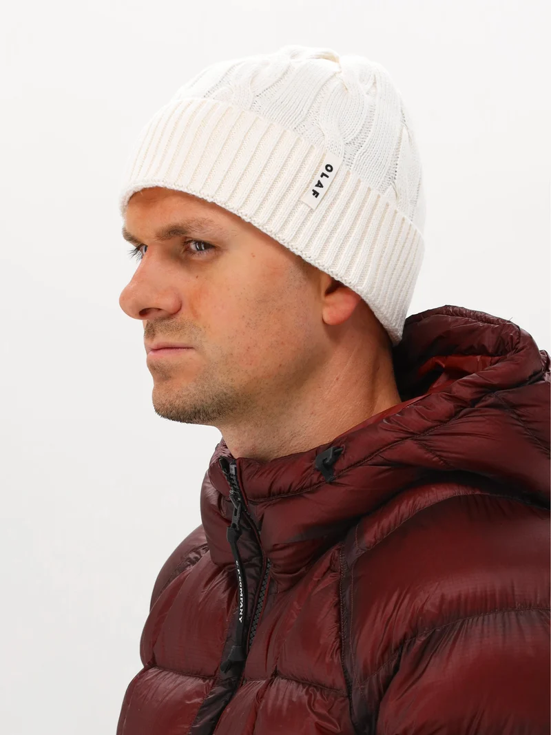 Olaf Muts Beige Wool Cable Knitted Beanie