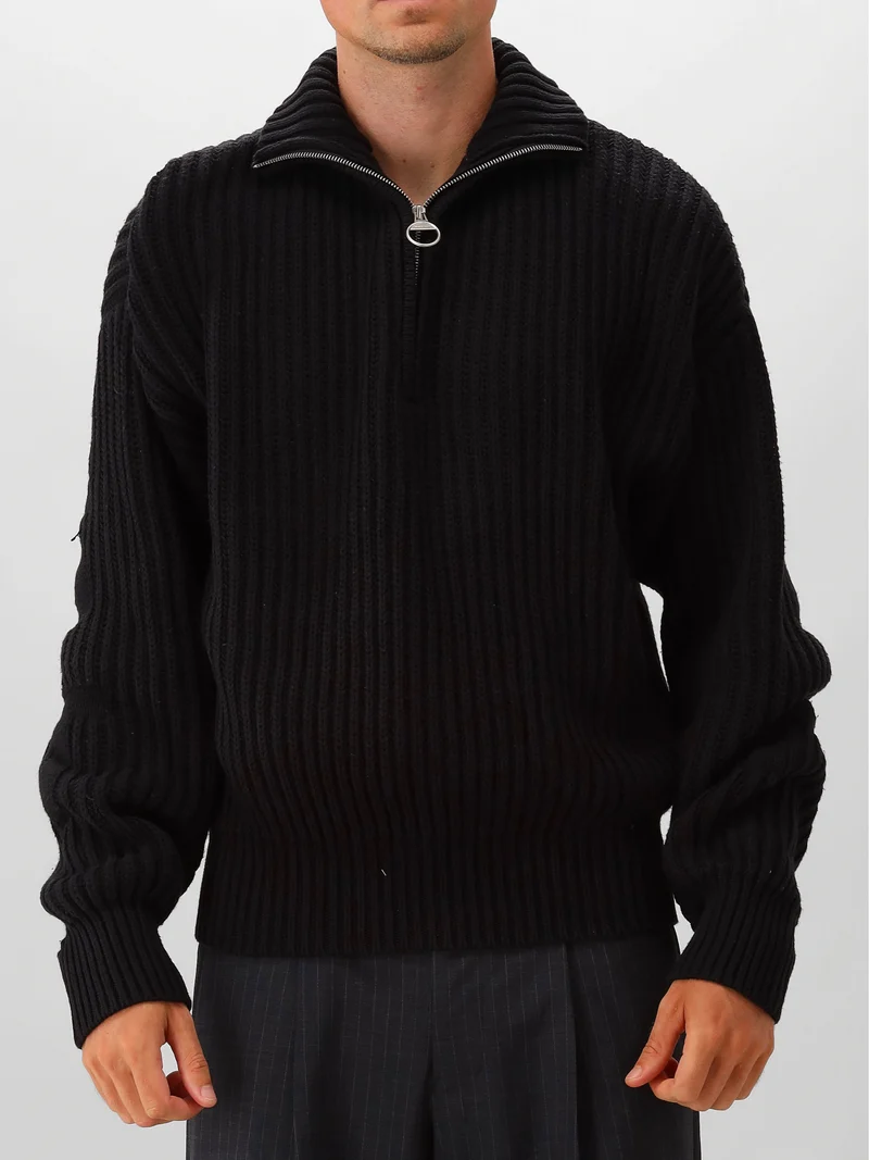 Bram´s Fruit Gebreide Trui Zwart Fisherman Quarter Zip Knit