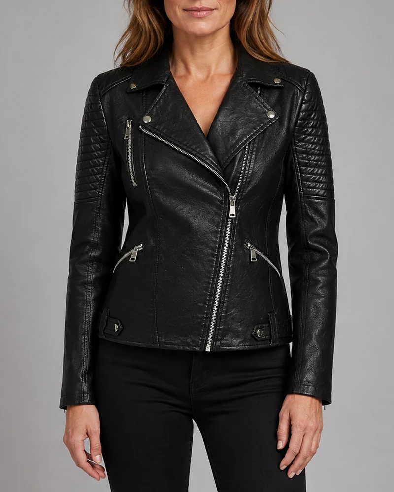 Dames Bikerjack | Asymmetrisch Motojack Met Ritssluiting En Reverskraag