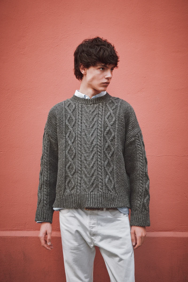 ROGER Irish Sweater for Men in Merino Wool - Ash Grey