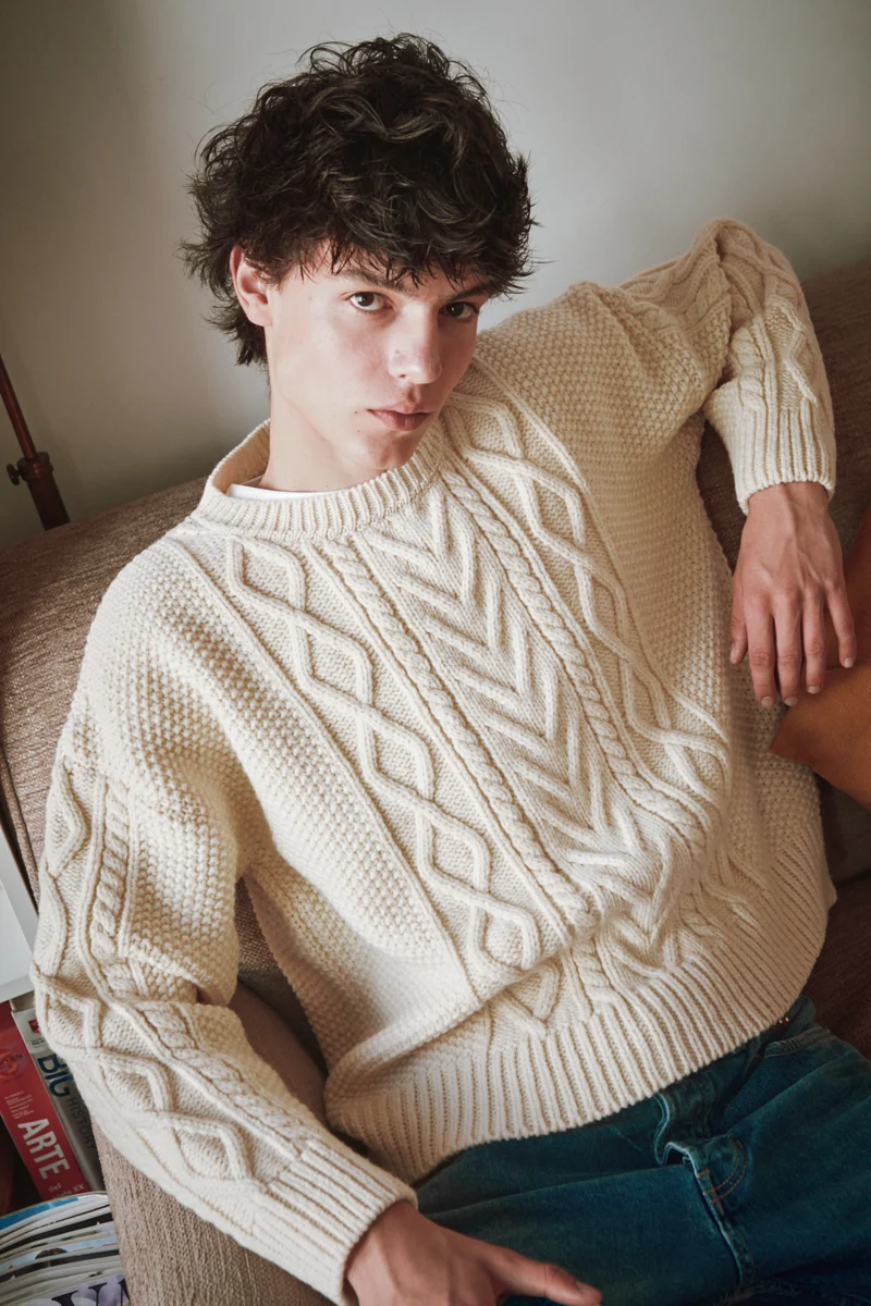 ROGER Irish Sweater for Men in Merino Wool - Off White