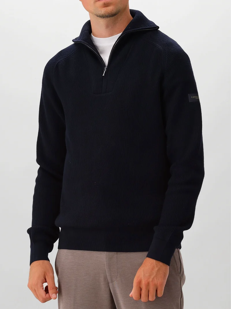 Cavallaro Napoli Gebreide Trui Blauw Corsico Half Zip