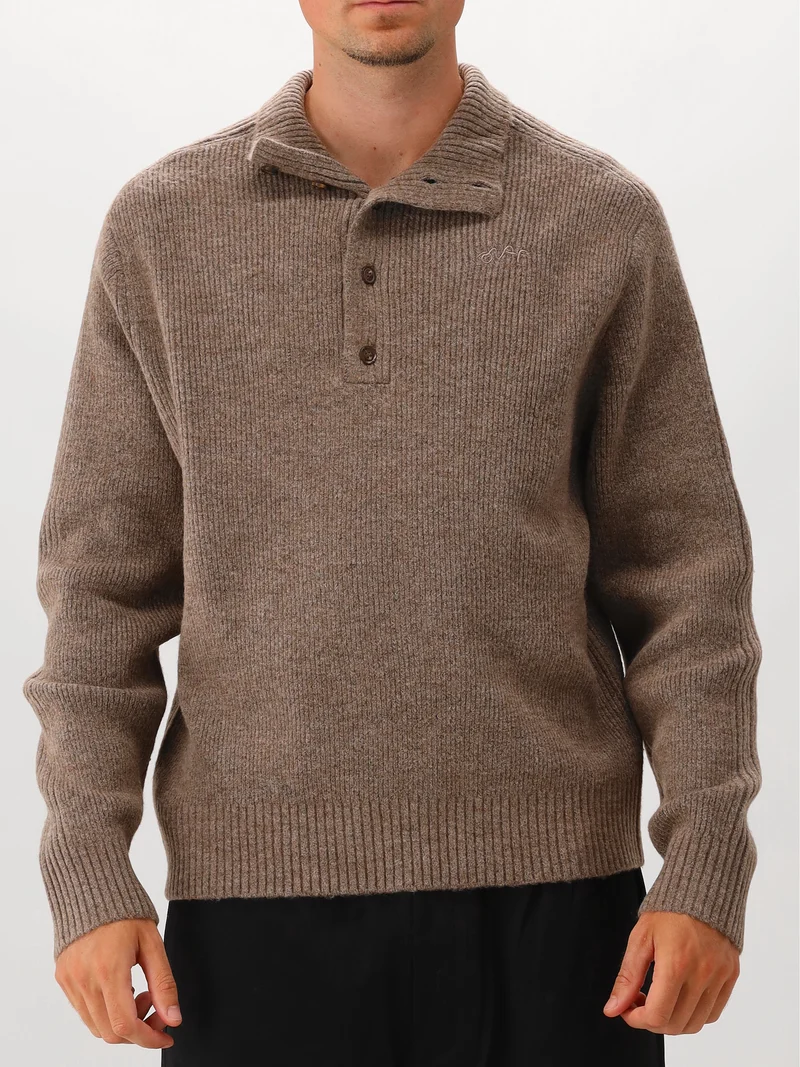 Olaf Gebreide Trui Bruin Knitted Mock Neck