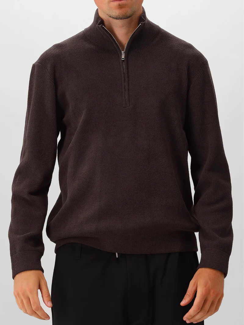NN.07 Gebreide Trui Grijs Danny Half Zip 6429