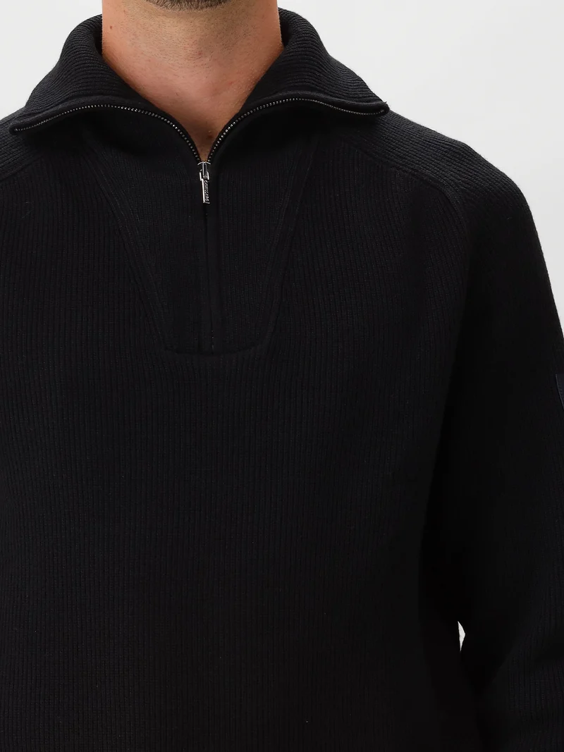 Cavallaro Napoli Gebreide Trui Zwart Corsico Half Zip