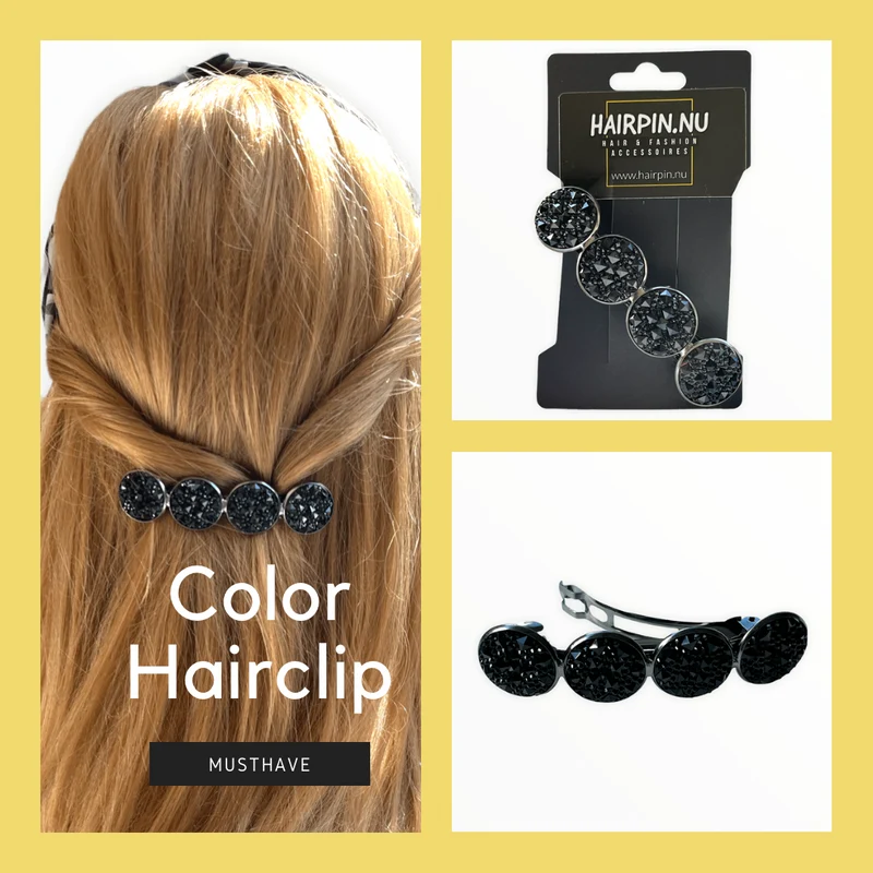 Haarspeld Color Hairclip XL glas cabochon robuust zwart XL-0110.26