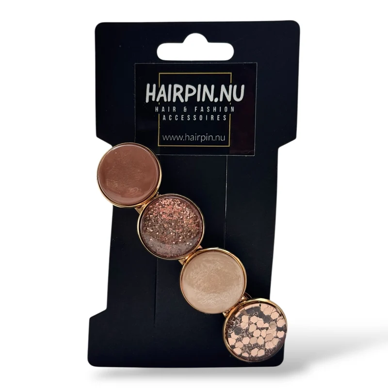 Haarspeld Color Hairclip Cabochon – Bruin Taupe Sparkle | Elegant met Gouden Frame XL-0108.26