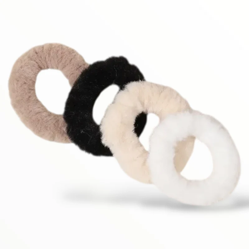 Fluffy Haarelastieken Set – Zacht, warm & stijlvol – Naturel tinten (4 stuks)