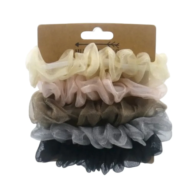 Haarelastiek Organza set – 5 stuks in zachte kleuren