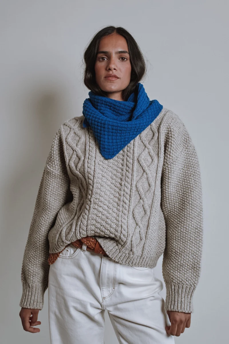 ROCIO Waffle Bandana in Merino Wool - Cobalt Blue