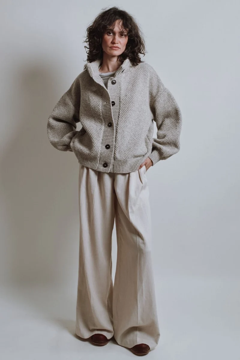 GEORGE High-Neck Jacket in Merino Wool - Beige