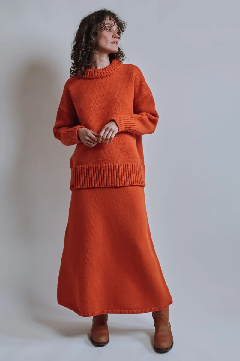 AUGUSTINE Flare Skirt in Merino Wool - Burnt Orange