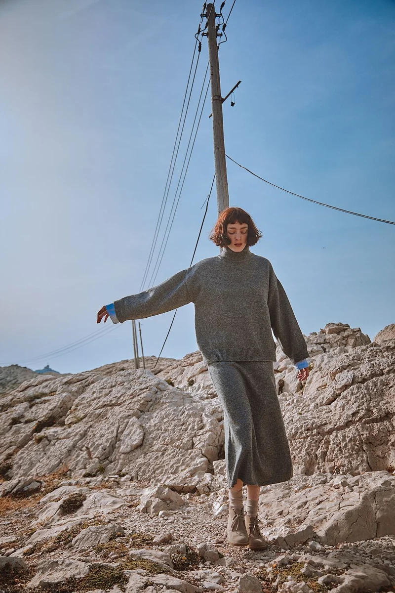AUGUSTINE Flare Skirt in Merino Wool - Ash Grey