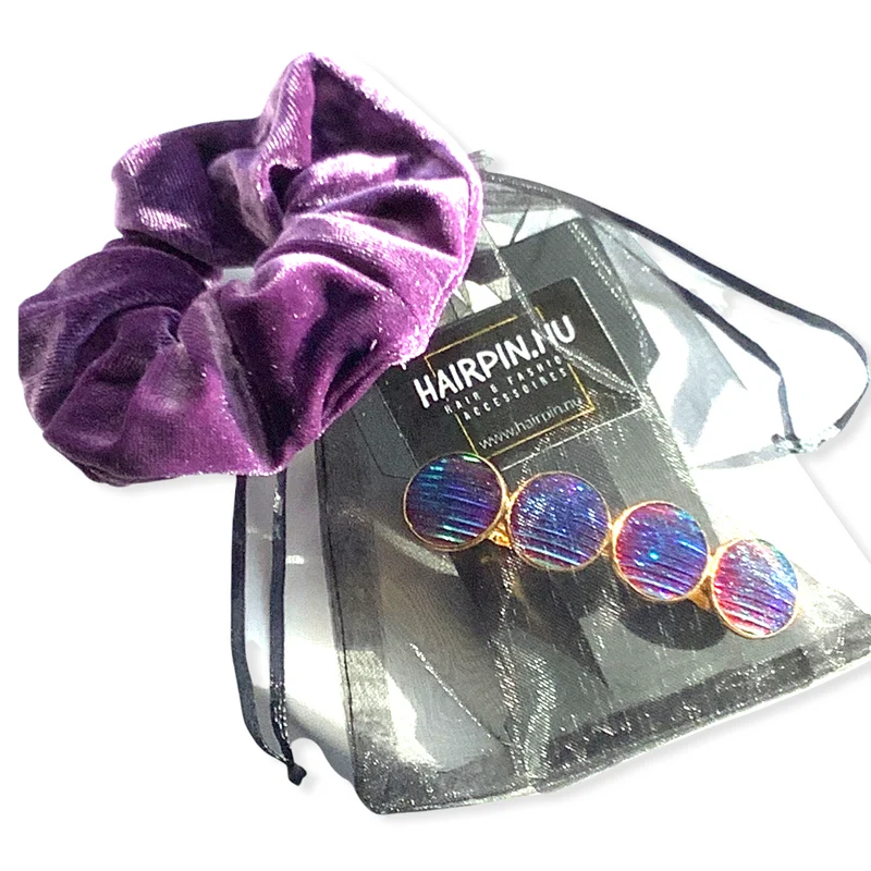Color Hairclip haarspeld scrunchie set shine paars blauw XL