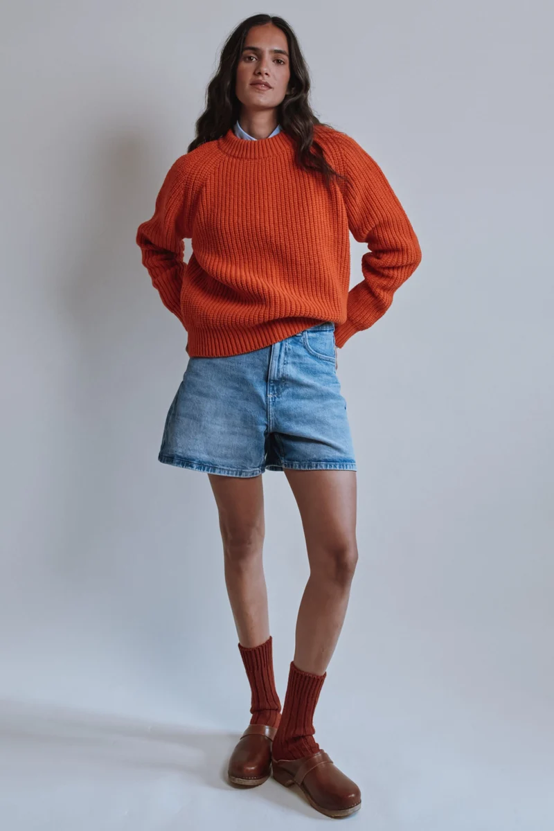 AGNÈS Raglan Sweater in Merino Wool - Burnt Orange