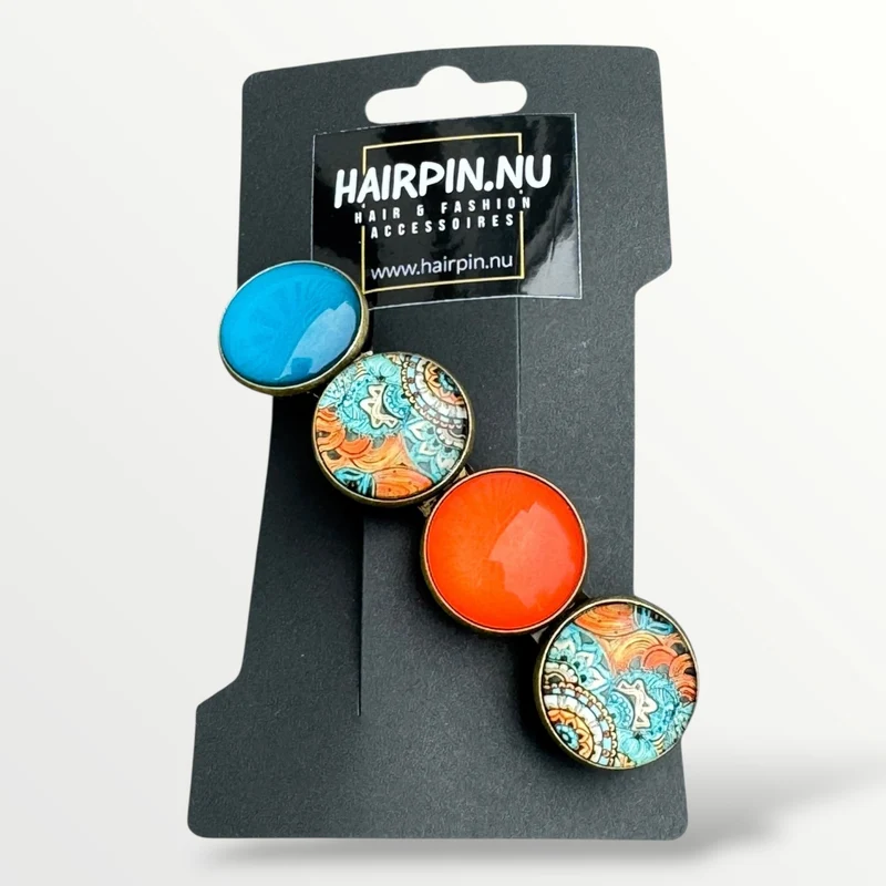 Color Hairclip haarspeld Ibiza print oranje turquoise XL-041.25