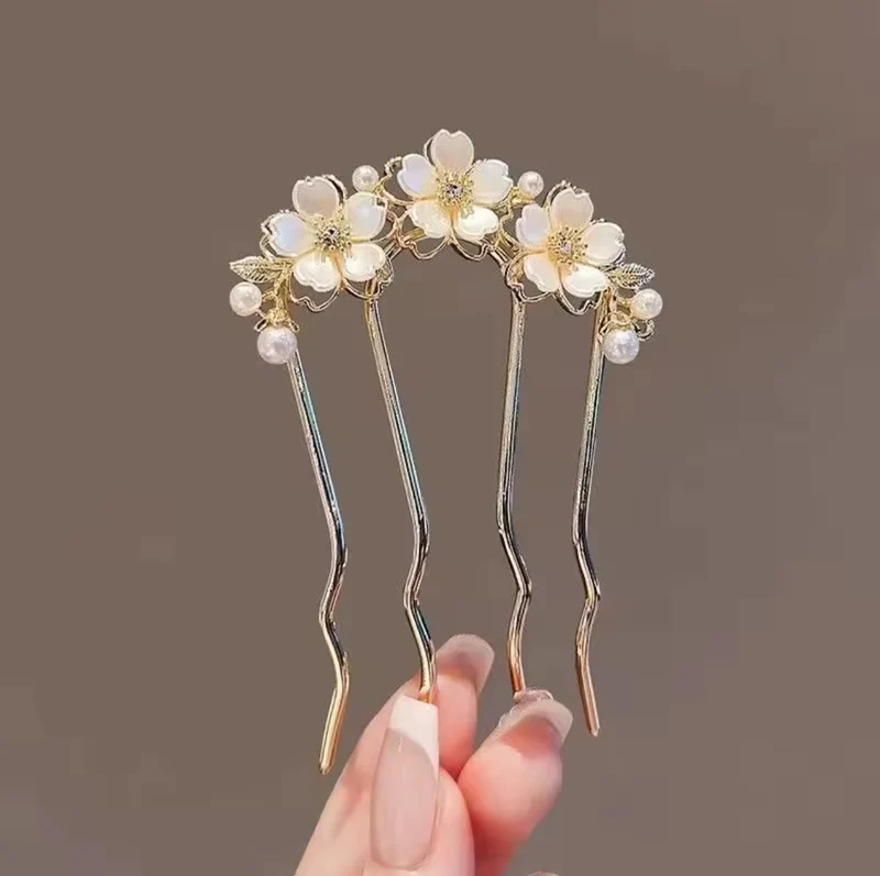 Hairfork - Hairaccessories - Hairpin goud met bloemen