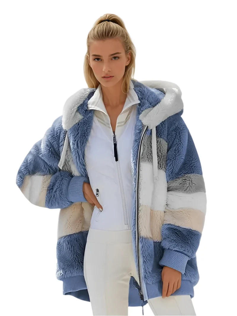 Dames Padded Plush Jas met Contrasterende Stijl