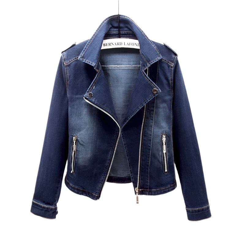 Dames Spijkerjack Oversized Asymmetrische Rits Met Opstaande Kraag