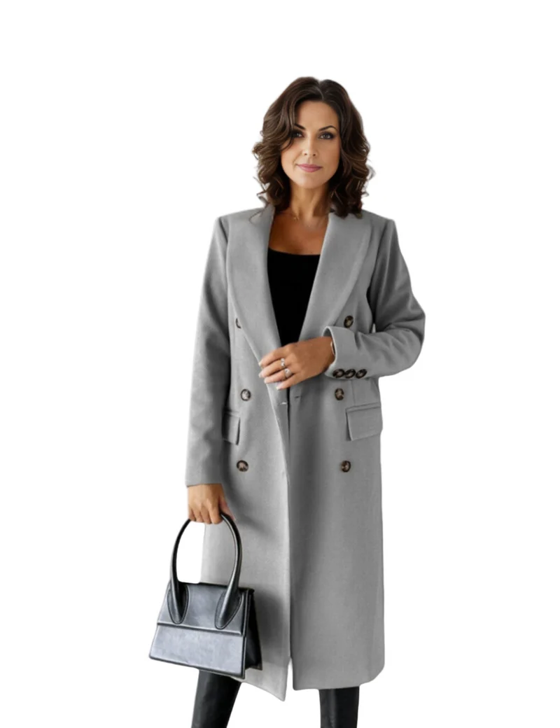 Dames Lange Jas Met Dubbele Knopen Voor Winterstijl