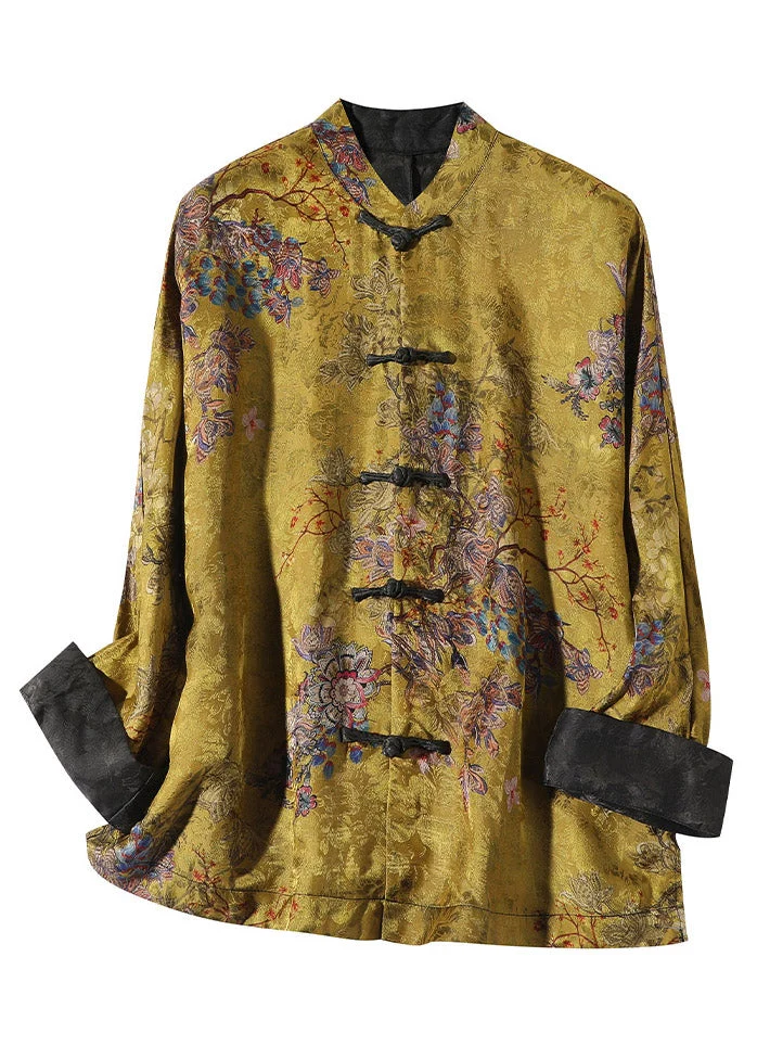 Dames Jas Winter Lange Mouwen Kraagjas met Print in Goudbruin
