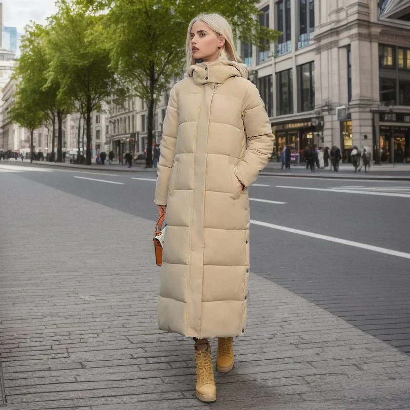 Dames Lange Winterjas Gewatteerd Polyester Moderne Snit