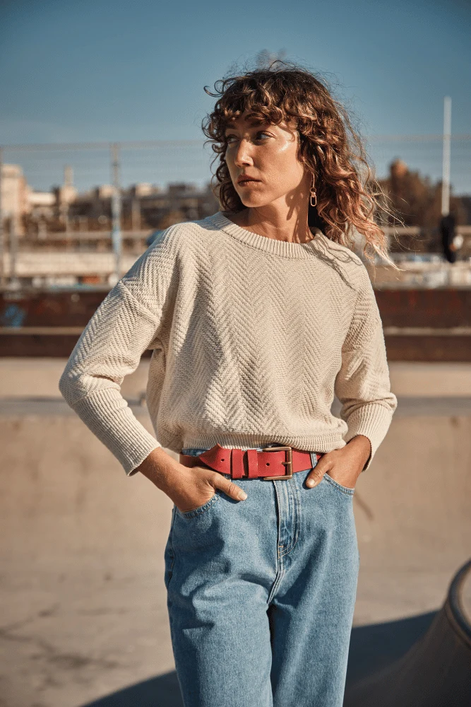 NELLIE Chevron Sweater in Organic Cotton - Off-White