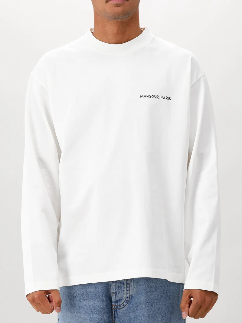 Mansour Longsleeve Beige Script Embroidery Longsleeve Off White