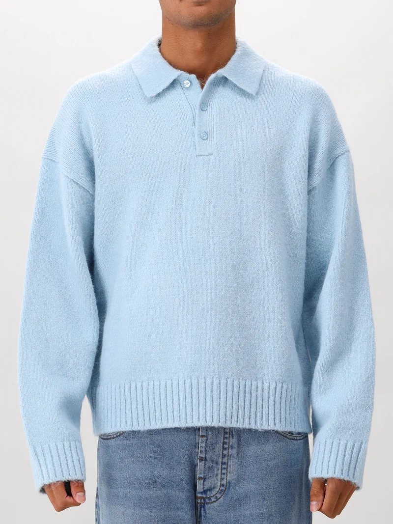 Olaf Gebreide Trui Blauw Oversized Knitted Polo