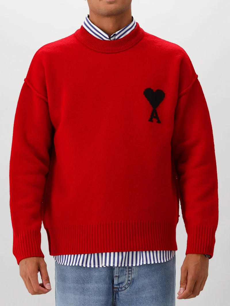 AMI Paris Gebreide Trui Rood Contrasted Ami De Coeur